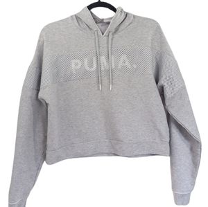PUMA Gray Crop Longsleeved Sweatshirt Pullover Hoodie SZ Medium